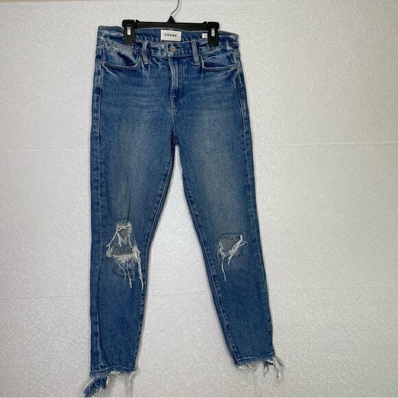 Frame Le High Skinny Crop Clarin Rips Distressed Jeans 26 - Picture 2 of 8
